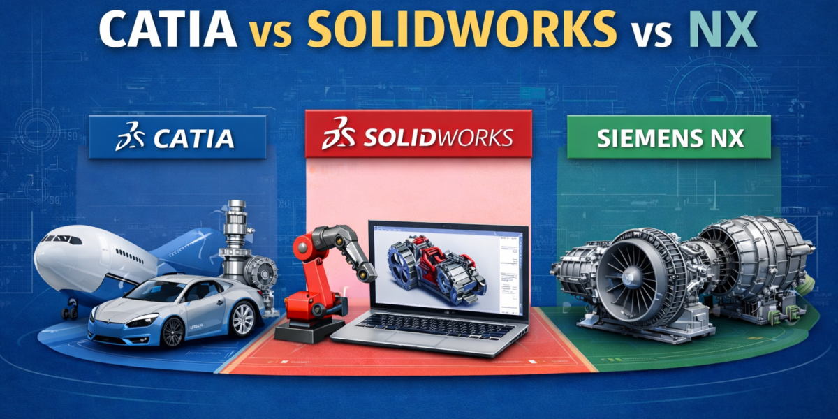 CATIA vs SolidWorks vs NX CAD software comparison for mechanical engineers