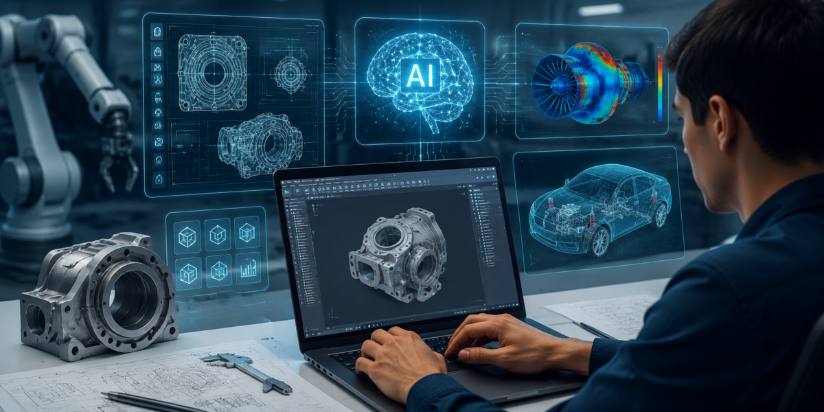 A professional engineer using CATIA with AI integration for product design, representing the skills needed for a successful career in modern engineering.