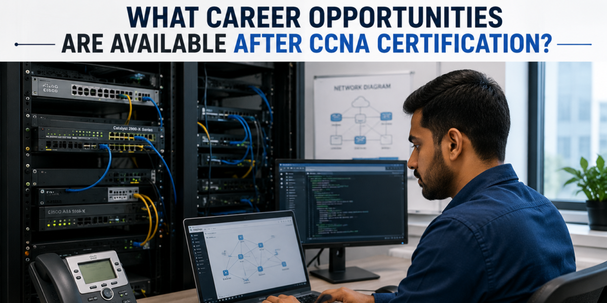 IT professional working on network systems and Cisco networking equipment after CCNA certification.