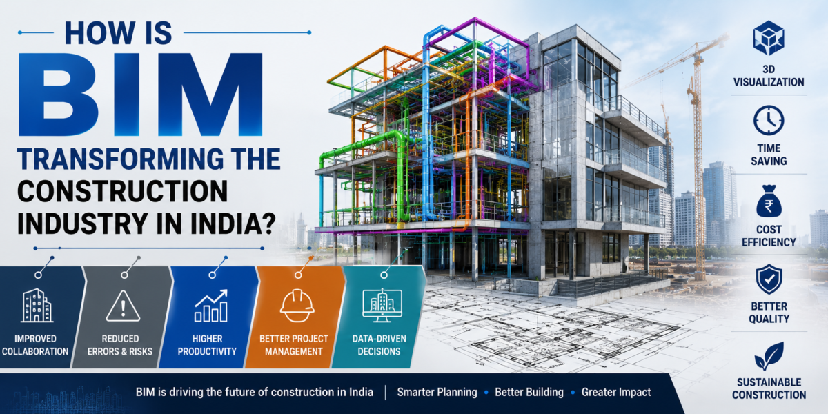 Civil engineers and architects using BIM software for digital construction planning in a modern Indian infrastructure project.